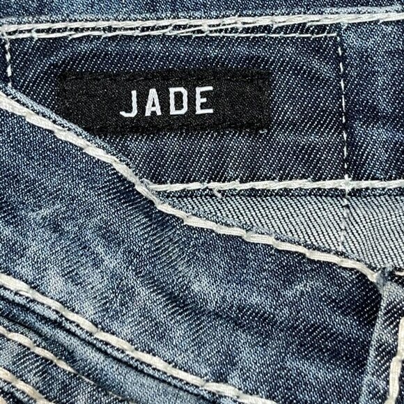 AFFLICTION 73 MMA JADE Top Stitched Denim Distressed Low Rise Flare Jeans EUC 27 - Picture 12 of 14